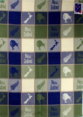 "Fern & Kiwi" tea towel blue/green. Code: S770MK/BG